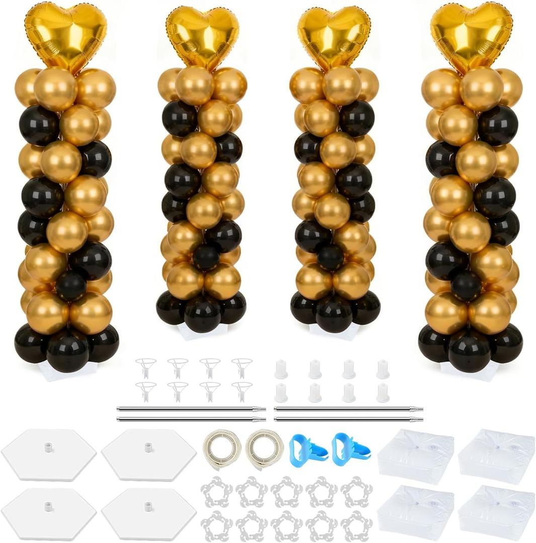 4 Sets Balloon Column Stand Kit, 7FT Height Adjustable Metal Balloon Tower with Weighted Base Water Bags Reusable, Party Decoration for Wedding, Birthday, Graduation, Baby Shower