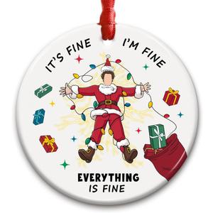 5 x Funny Christmas Ornament 2025 - Its Fine Im Fine Everything is Fine Holiday Tree Decoration, Hilarious Stress Relief Gag Gift, Funny Xmas Movie-Inspired Ornament, Unique Holiday Humor Decor