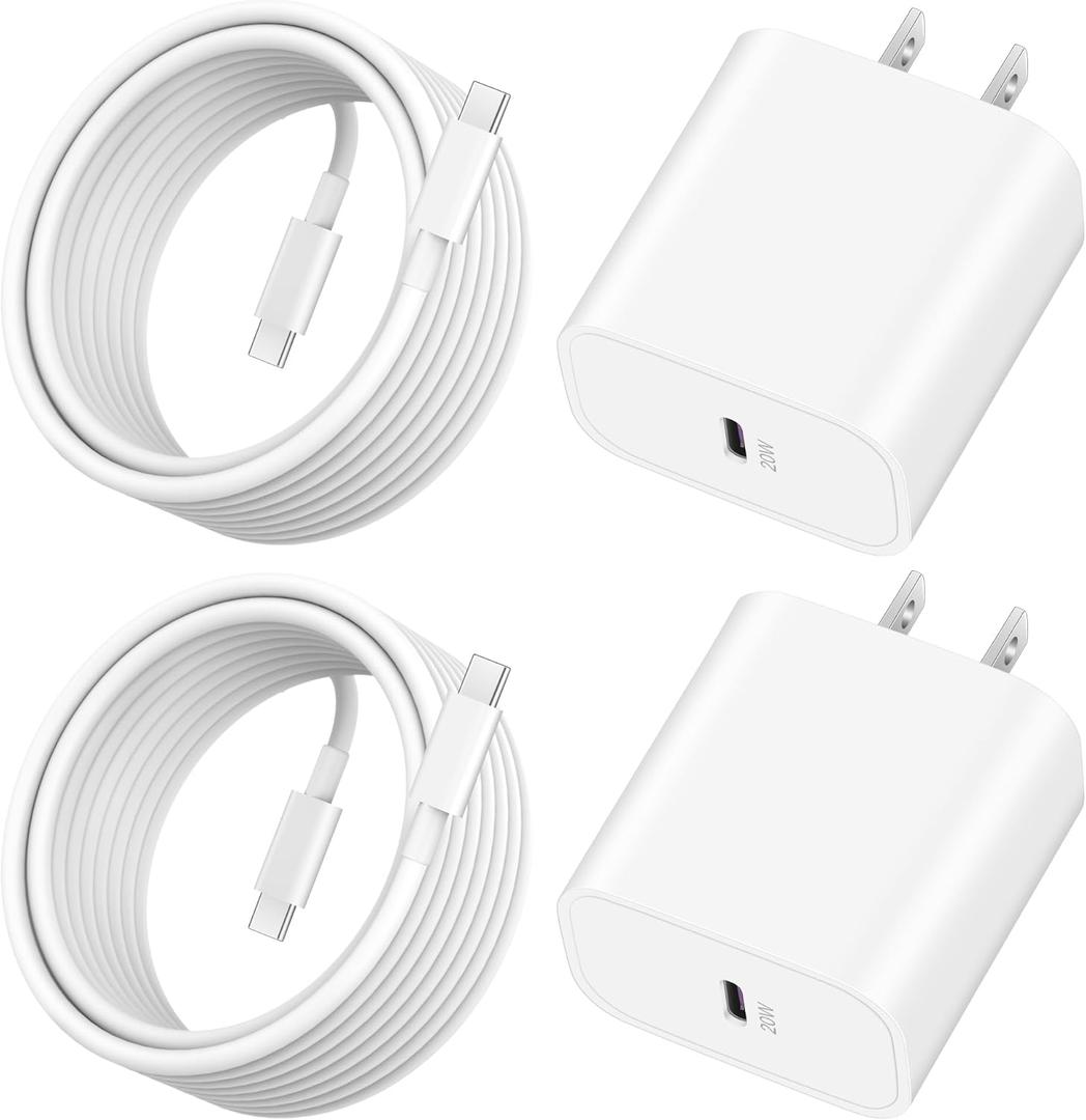 iPhone 17 16 15 Charger 10FT Fast Charging, 2 Pack 20W Type C Wall Charger Block with 10Foot Long USB C to C Cable for iPhone 17/17 Pro/17 Pro Max/Air/16/16 Pro Max/15/15 Pro Max/Plus, iPad, AirPods (White)