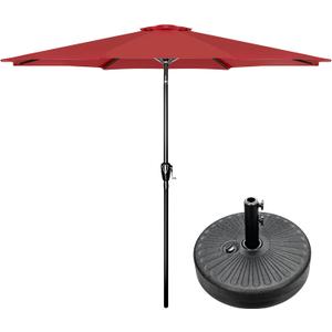 Simple Deluxe 9FT Outdoor Patio Umbrella Table Market Umbrella with Push Button Tilt and Crank and 50lbs Base Stand, for Garden, Lawn, Deck, Backyard, Pool, Red (Combo-9ft&20inch)