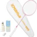 MBFISH Badminton Racket Set with 1 Carbon Fiber Racquet, 3 Shuttlecocks, 2 Replacement Grip Tapes and 1 Badminton Bag - Perfect for Outdoor Games and Gym 5U