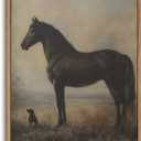 ZZLWBKGL Vintage Horse Framed Wall Art Farmhouse Animal Canvas Wall Art Horse Dog Pictures Wall Decor Rustic Art Prints for Living Room Bedroom Study (24"L x 16"W)