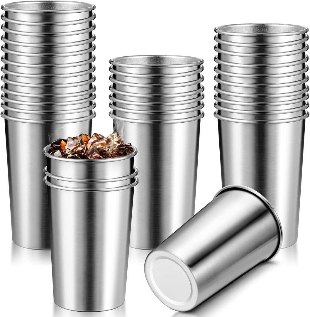 50 Pcs 8.8 Oz Stainless Steel Cups Bulk Small Metal Pint Cups Unbreakable Drinking Glasses Reusable Stackable Drinking Tumbler for Kids Adults Bar Home Travel Outdoor Camping Everyday Use