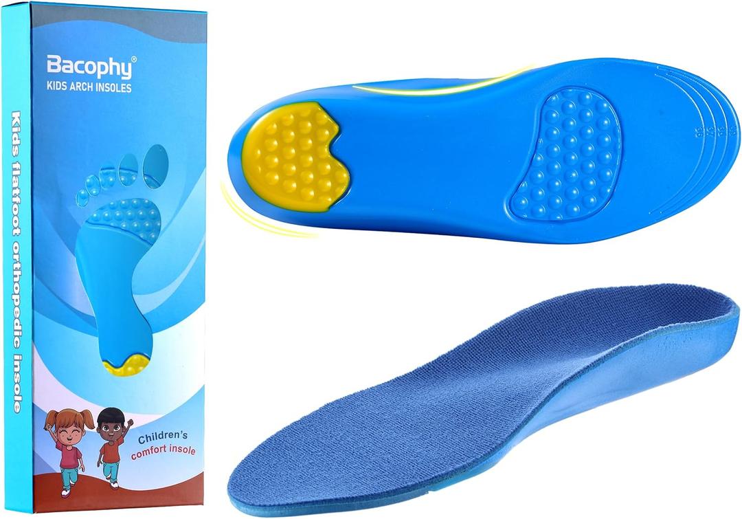 Bacophy Kids Orthotic Arch Support Shoe Insoles, Children Pu Cushioning Inserts, Shock Absorption Velvet Surfaces Deep Heel Cup Inner Sole for Flat Feet, Feet Heel Pain Relief 1 Pair 2.5-4.5 M US Little kids