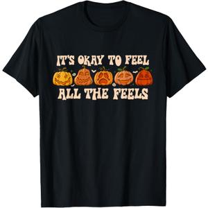 It's Okay to Feel Mental Health Fall Pumpkin Halloween T-Shirt