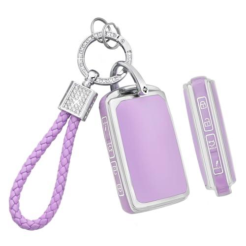 PIFOOG Key Fob Cover for Mazda Purple Car Keys Case Shell for Mazda CX5 CX30 CX9 CX50 3 6 CX90 MX5 Miata 4 Button Accessories Bling Keychain Protector Full Covers Girly Women Silver TPU