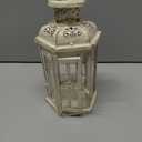 JHY DESIGN Decorative Candle lantern-10inch High Vintage Style Hanging Lantern Metal Candleholder for Indoor Outdoor Events Parities and Weddings (White with Gold Brush)