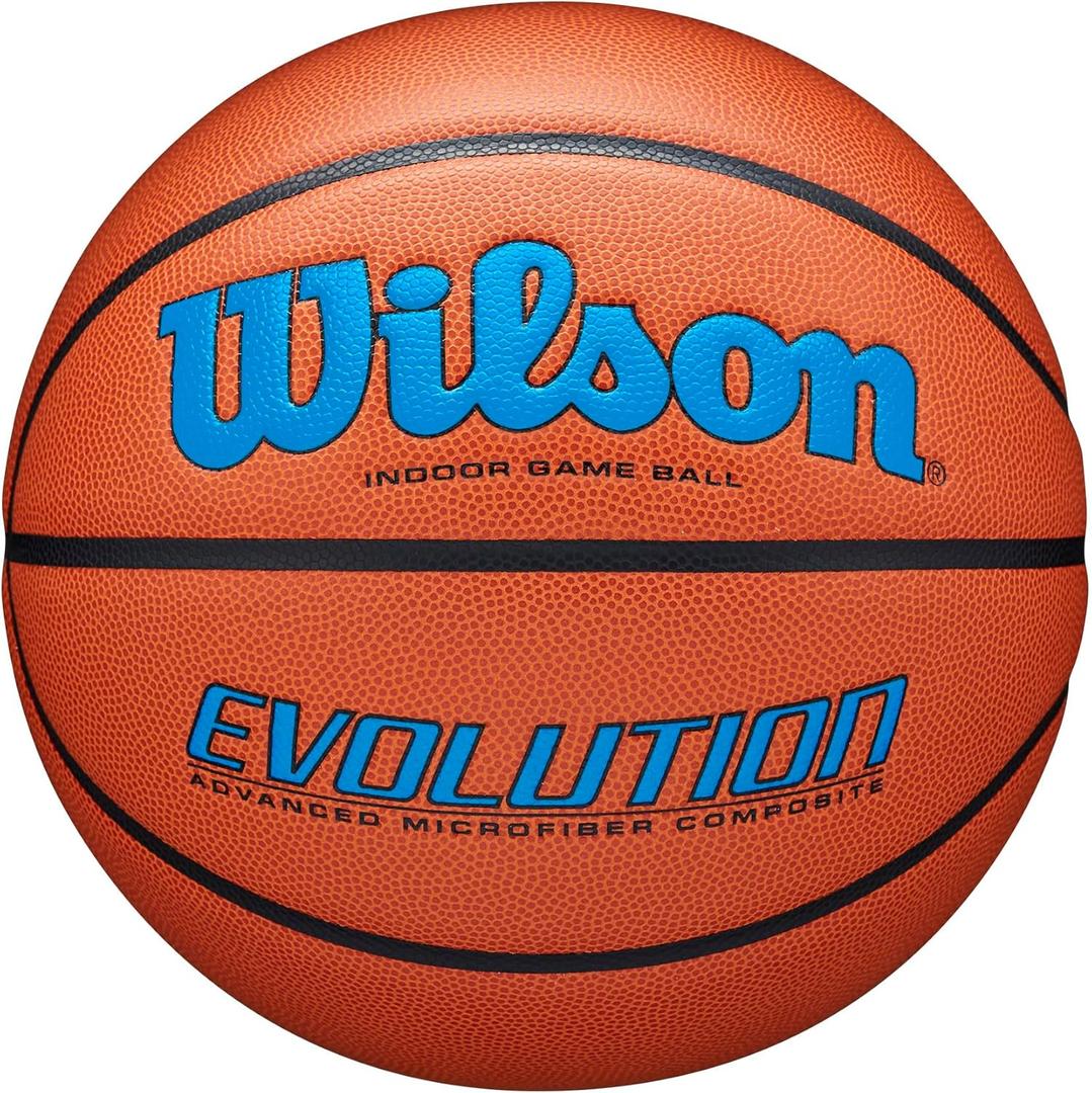 Wilson Evolution Indoor Game Basketballs - Size 5, Size 6 and Size 7 (Royal/Brown)