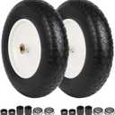 14.5" Wheelbarrow Tire Flat-Free, 3.50-8 Solid Tire 300LB Capacity Each, with 5/8" & 3/4" Bearings, 3"-4''-6''-7" Adjustable Hub, Tire and Wheel Replacement for Dolly, Hand Truck, Garden Cart, 2 Pack
