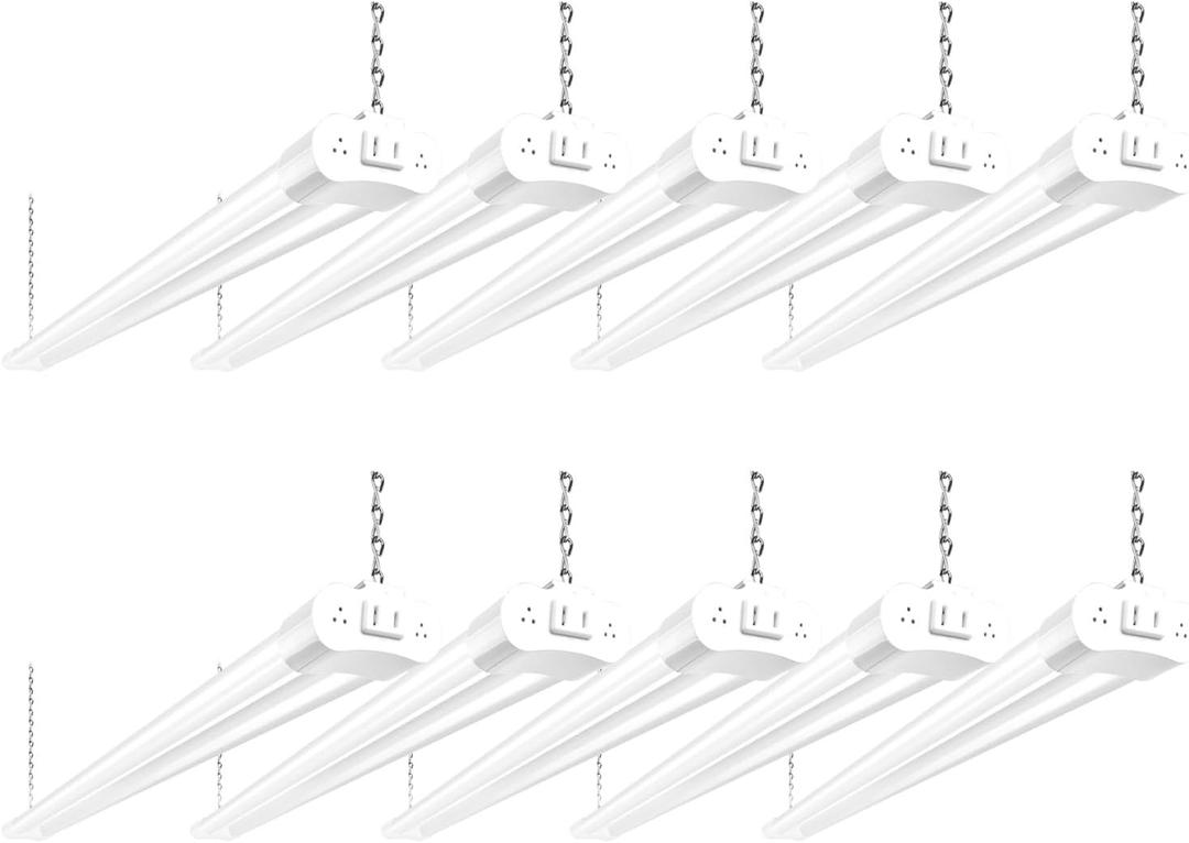 hykolity 10 Pack 4FT Linkable LED Shop Light for Garage, 6500lm, 4FT 60W Utility Light Fixture, 5000K Daylight LED Workbench Bay Lighting with Plug, Hanging or Surface Mount, White - ETL