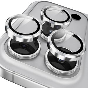 YWXTW Camera Lens Protector for iPhone 17 Pro/iPhone 17 Pro Max, [1 Step Installation Tray] Tempered Glass Screen Protector Metal Individual Camera Cover Accessories Case Friendly (Silver)