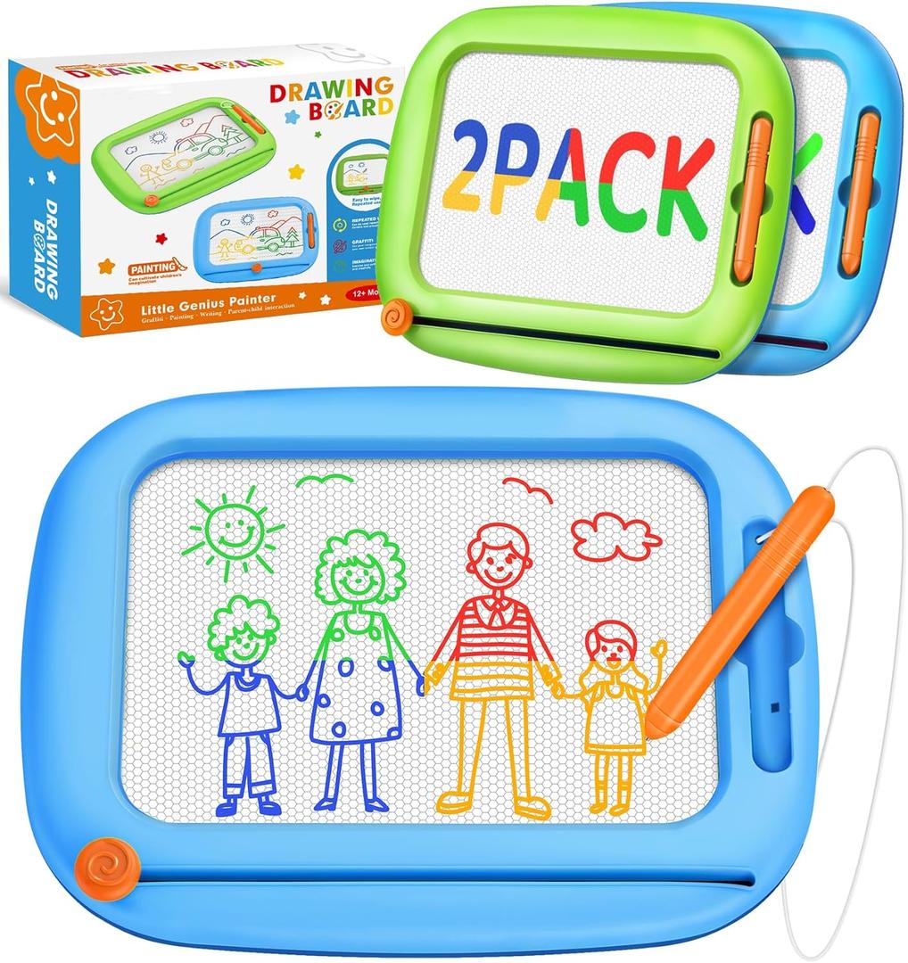 2 Pack Magnetic Drawing Board, Toddlers Toys Ages 1-2 & 2-3, Learning and Educational Writing Painting Doodle Pad for Toddlers for 1 2 3 Year Old, Ideal Christmas Birthday Gifts for Kids Boys Girls (Bluegreen)