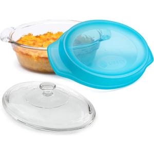 Libbey Bakers Premium 3 Piece Glass Baking Dish Set, Stackable, Space Saving Casserole Dish with Lid Set, Baking Glassware for Casseroles, Desserts