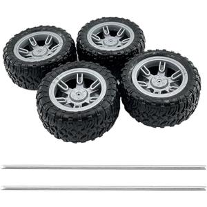 4PCS Toy Car Wheel 60mm Model Car Rubber Tire Wheel with Metal Shaft Axles for RC Car Truck DIY Model Toy Building Project (3x60mm