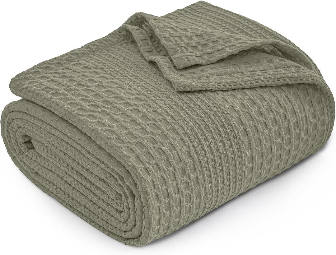 PHF Lightweight Waffle Weave Blanket Twin Size, Breathable & Ultra Soft, 66"x 90" Soft & Cozy Thin Blanket for Spring & Summer & Hot Sleepers, Bed, Home Decor - Dusty Sage