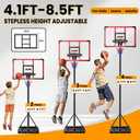 Portable Basketball Hoop for Kids & Teens, 4.1–8.5FT Adjustable Height, 32'' Shatterproof Backboard, Fillable Base with Weight Bag, Outdoor Goal for Backyard & Driveway