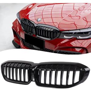 G20 Grille, Single Slat Gloss Black Grill Front Kidney Grill Compatible With BMW 3 Series G20 2019-2022
