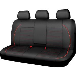 CAR PASS Leather Back Seat Cover,Piping Waterproof Bench Seat Cover, Rear Seat Cover Universal Fit for Cars Sedans SUVs Truck 95% Automotive Interior Backseat Car Covers (Rear,Black and Red)