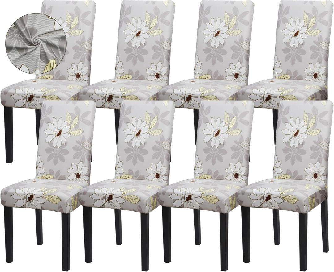Sufdari Dining Chair Covers,Kitchen Chair Cover,Parsons Chair Slipcover,Spandex Chair Protectors for Dining Room Stretch Chairs Cover Set of 8 -Grey Floral