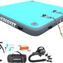 Inflatable Floating Dock Swim Platform, 6 Inch/8 Inch Thick Multi-Person Dock Floats Raft Platform with Storage Bag for Beach Lake Boating Pool (Color: Mint Green+Gray) (Size: 5ft × 6ft × 6")