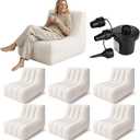 6 Pcs Inflatable Chairs for Adults, Blow up Couch with Electric Air Pump, Inflatable Chairs for Movie Night Flocking Portable Blow up Furniture Beanbag Sofa for Living Room Party (Beige)