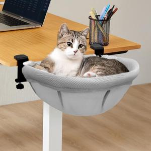 Lilyang Large Cat Desk Bed  Sunken Cat Hammock, 19.5"x15" Spacious Nest, Secure Bed with Dual Clamps & Steel Frame, Supports Up to 50 lbs, Breathable Mesh Fabric Cover, Removable & Washable