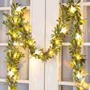 Ethlomoer 6.4FT Prelit Christmas Olive Garland with Fiber, Battery Operated Lighted Garland with 20 LED Lights & Timer, Green for Mantle, Stairs, Wall Christmas Decorations Indoor Outdoor