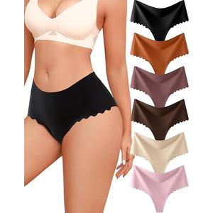 ALL OF SHE Thongs for Womens High Waisted Seamless Underwear for Women 5 Pack Wave Edge No Show Sexy Panties M