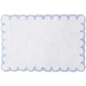 Peri Home Scalloped Bath Rug - Soft & Absorbent 100% Cotton Tufted Bath Mat, 20" x 30", White with Blue Scallop
