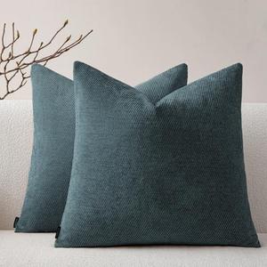 a moment Pack of 2 Decorative Chenille Throw Pillow Covers with Twill Cushion Covers for Sofa Living Room Couch Bed 20x20 Inch Dark Teal