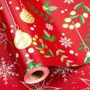 Retrify Red Wrapping Paper Roll - Metallic Gold Foil Bells, Berry and White Snowflake Mini Roll Gift Wrap Paper for Christmas New Year Festive Decoration - 17 Inches x 32.8 Feet