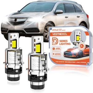 D2S HID Bulbs Fit for Acura 2004-2014 TL SX, 2007-2015 DX RDX,1999-2015 RL, 2010-2013 ZDX Low Beam) 30000LM 6000K White, 30 Chips, Xenon HID Light Replacement, 800% Brightness, Pack of 2