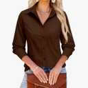 Button Down Dress Shirts for Women Long Sleeve Wrinkle Free Shirts Solid Work Business Formal Button Up Shirt, M