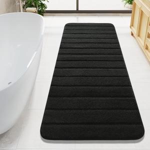 LOCHAS Long Bathroom Rugs Runner, 24" x 60" Large Bath Rug Non Slip Washable, Absorbent Microfiber Bath Mat Luxury Soft, Cozy Bathroom Runner Rug for Shower Quick Dry, Black