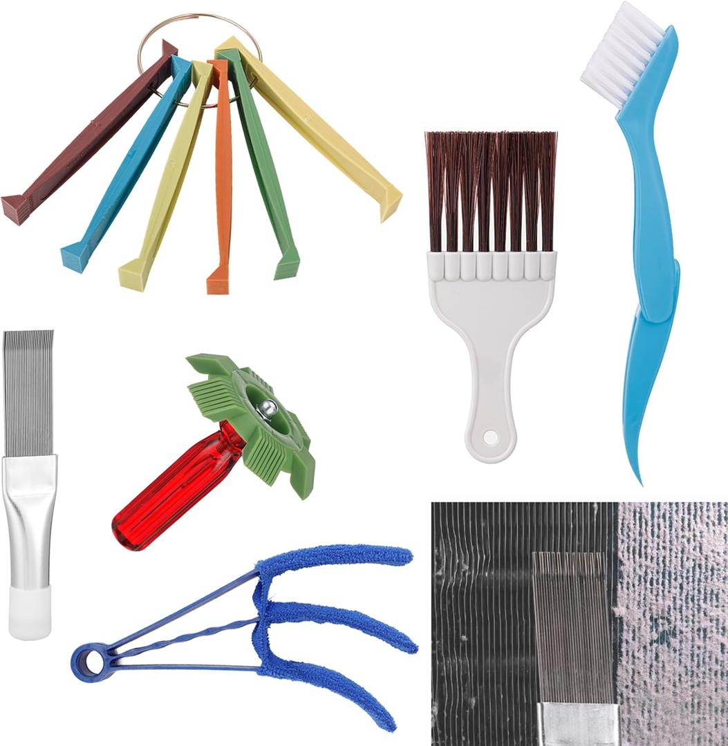 MADHOLLY 6Pcs Air Conditioner Fin Combs Kit - AC Coil Combs Cleaning Brush, Condenser Straightener for AC Unit Radiators Evaporators