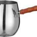 Turkish Coffee Pot 14oz/420ml with Wooden Handle, 18/8 Stainless Steel, Cezve Ibrik Briki Stovetop Warmer for Milk Butter Chocolate Melting, Greek Arabic Coffee Maker, Maple Syrup & Sauce Heating Pan