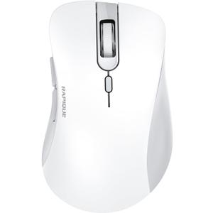 RAPIQUE Wireless Mouse - Dual Bluetooth & 2.4 GHz USB Receiver, Ergonomic Design, Quiet Clicks, Low Power - Multi-Device Compatibility for Laptop, Computer, iPad, MacBook, Chromebook (White and Grey)