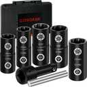 GIREORAN 2 IN 1 Lug Nut Socket Set & Wheel Lock Removal Kit, 7 Piece Flip Socket Design Lug Nut Remover for Installing Standard Hex Nut, Bolt and Removal of Stripped, Rusted, Rounded-Off Bolts, Nuts