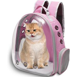 Vivicreate Large Cat Backpack Carrier for Travel and Hiking Transparent Pet Bubble Backpack for Cats up to 20lbs with Ventilation and Padded Straps Mochila (Pink)
