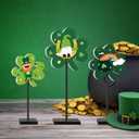 Yquqwn 3 Pcs St. Patrick's Day Decorations - Shamrock Wooden Sign Table Centerpieces, Lucky Irish Green Clover Freestanding Wood Signs for Home Kitchen Tiered Tray Decor, St. Patty's Day Party Gifts