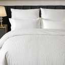 Amolavet Hotel Bedding Duvet Cover Queen Size Cotton White Satin Pin Striped Textured with Zipper - Duvet Cover Queen 3 Pcs Set 90x90 - Comforter Cover/ Quilt Cover Queen Size