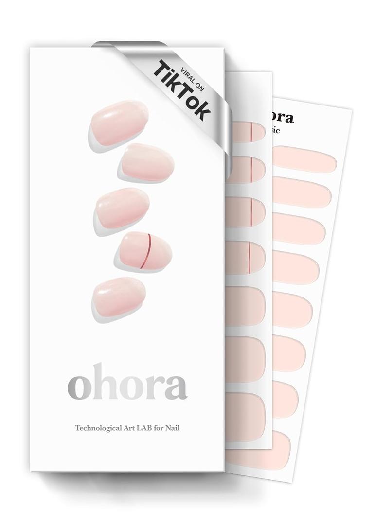 ohora Semi Cured Gel Nail Strips (N Basic Nails no.11) - Nude, Solid, Works with Any UV/LED Lamps, Salon-Quality, Long Lasting, Easy to Apply & Remove - Includes 2 Prep Pads, Nail File & Wooden Stick