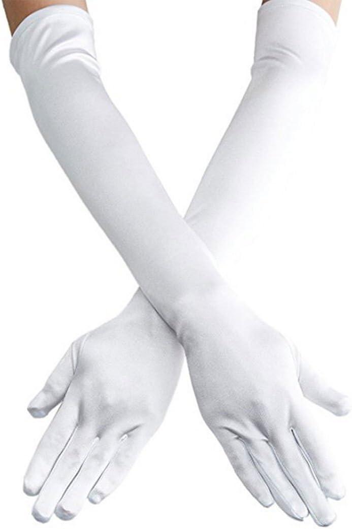 Long Opera Party Gloves for Women 1920s 20s Satin Gloves Costumes Elbow Length Bridal Evening Dress, 22 inches (White)