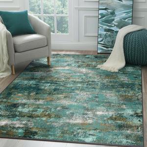 Area Rugs 6x9 for Living Room Bedroom, Modern Abstract Machine Washable Rug, Large Soft Low Pile Floor Carpet with Non Slip Backing for Dining Room, Turquoise