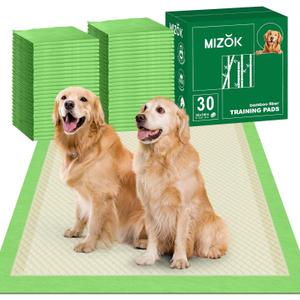 MIZOK Dog Pee Pads 36x36in Dog Pads XXL with Bamboo Odor Eliminating 11 Cups Super Absorbent 6-Layer Leak-Proof Puppy Pads with Adhesive Stickers, Disposable (30 Counts)