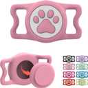 Waterproof Airtag Dog Collar Holder for Apple Air Tag, Silicone Dog Airtag Holder for Dogs & Cat Collars(Pink)