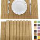 ANDSTAR Set of 8 Pcs Bamboo Placemats Sushi Rolling Mat Japanese Style Natural Anti-Slip, Washable Heat-Resistant Table Mats for Dining Room and Kitchen（Brown）