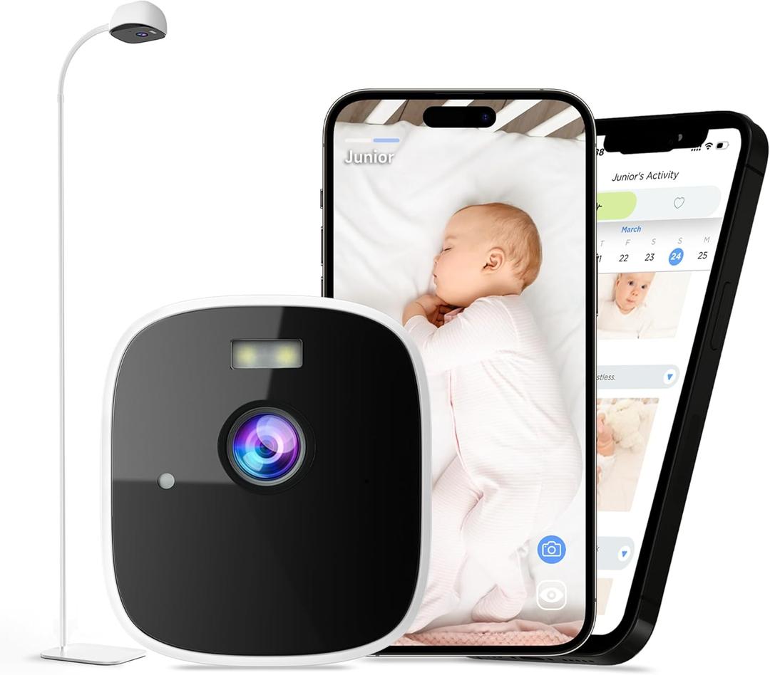 Instababy Smart Baby Monitor with Floor Stand, 2K Crib Camera with AI Breathing Monitor, No Wearables WiFi Baby Camera, Night Vision, Baby Sleep Tracker, Cry & Motion Alerts, Diaper & Feeding Record