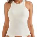 SUUKSESS Women Padded Cotton Ribbed Tank Tops High Neck Racerback Basic Tops, Size M