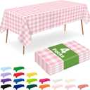 4 Pack Pink Gingham Tablecloth Plastic, 54 x 108 Inch Rectangle Table Cloth Disposable, Valentines Day, Easter Party, Mothers Day Decorations Tablecloths, Birthday Picnic Plastic Cover